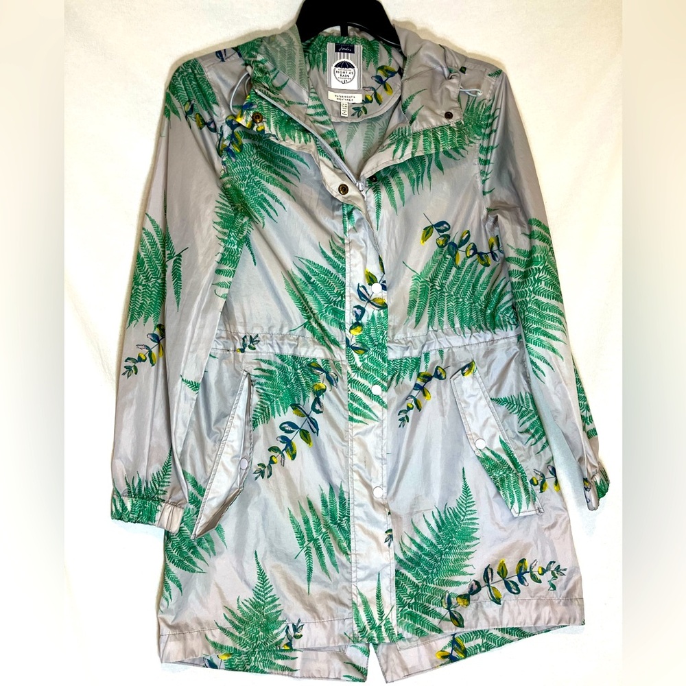 Joules Right As Rain Women Size 8 Golightly Rain Jacket Hooded Floral Gray Fern